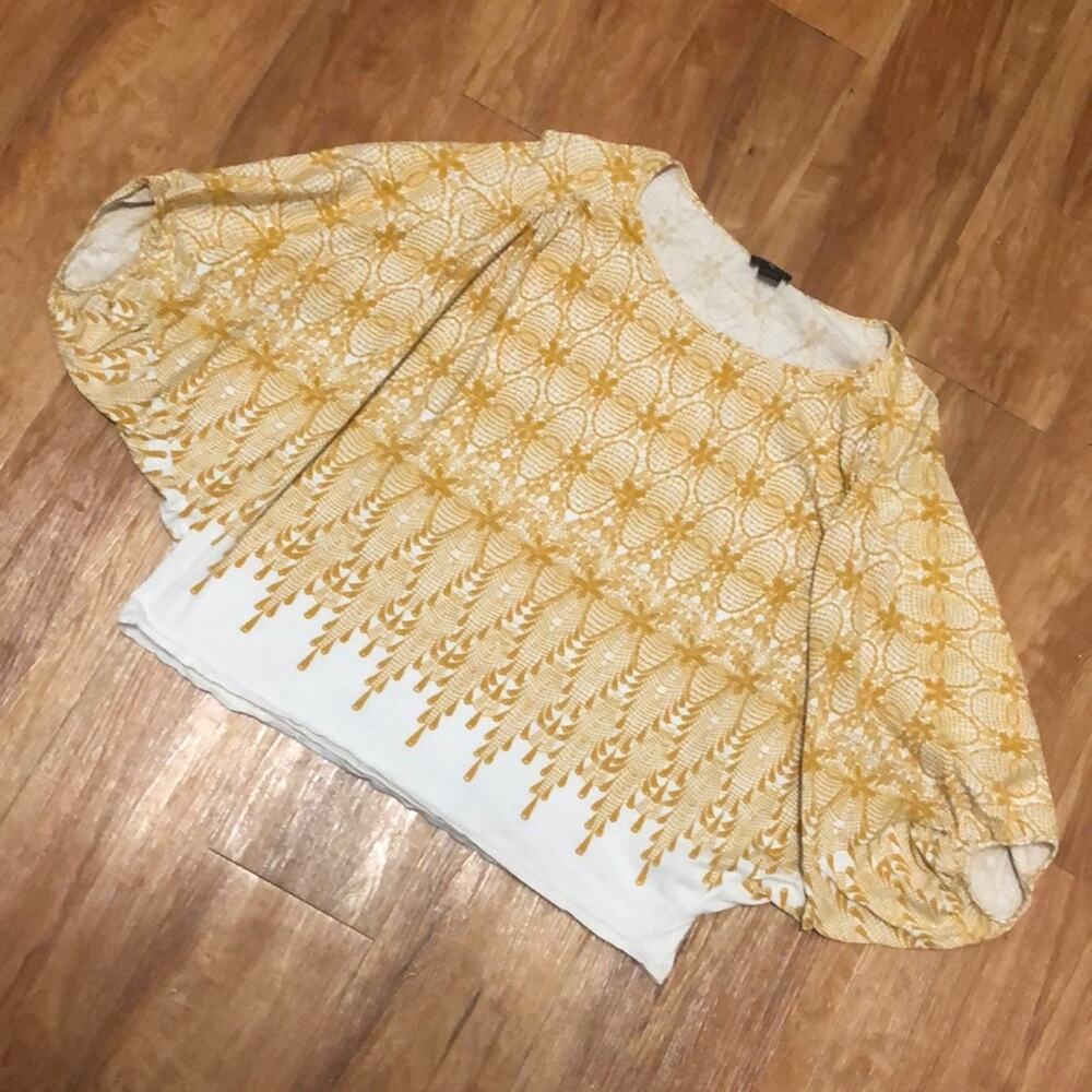 Anthropologie Deletta Oversized Yellow and White Intricate Pattern Top Large
